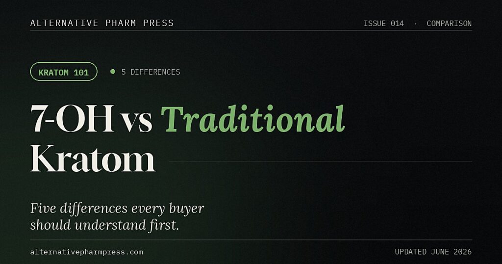 7-OH versus traditional kratom comparison cover from Alternative Pharm Press