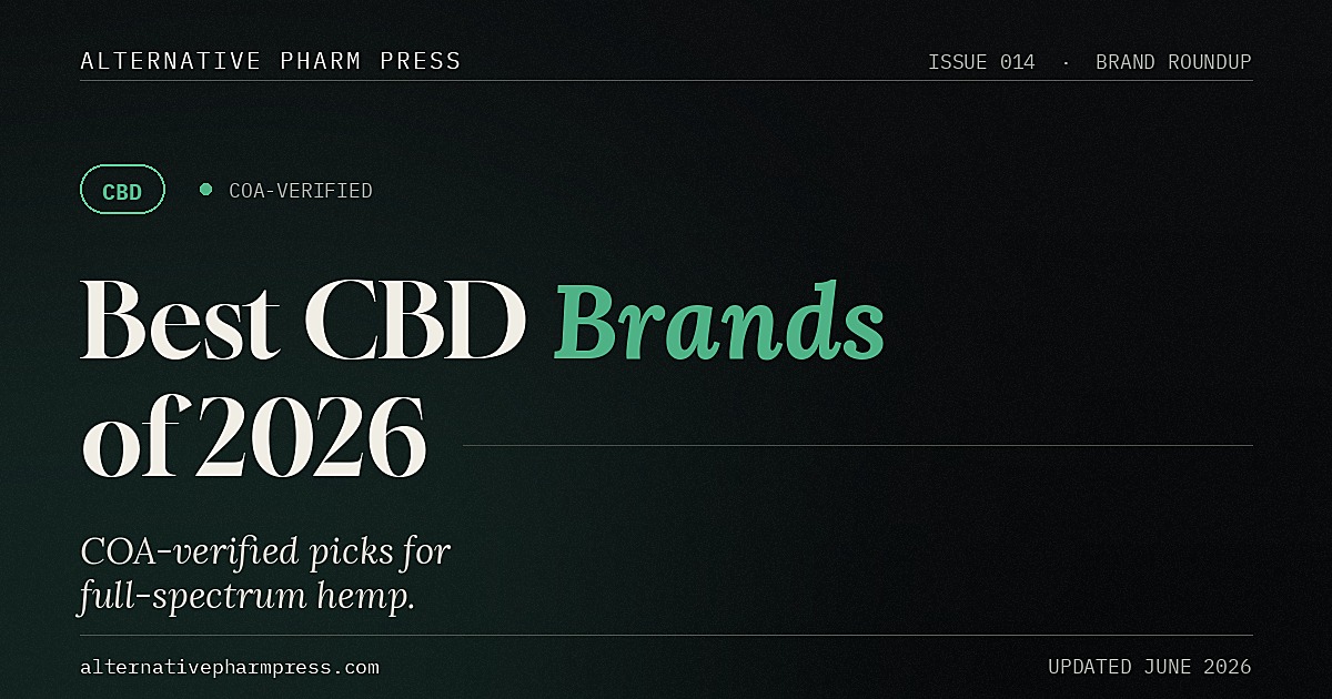 Best full-spectrum CBD brands of 2026 editorial cover from Alternative Pharm Press
