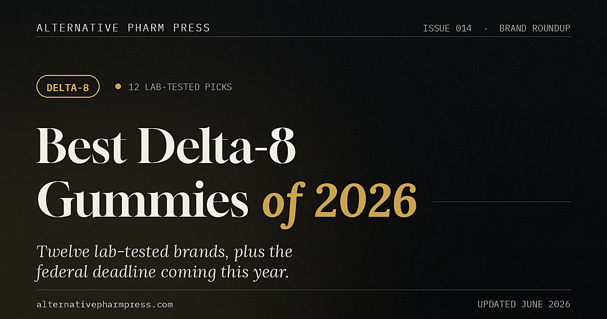 Editorial cover for best delta 8 gummies 2026 from Alternative Pharm Press