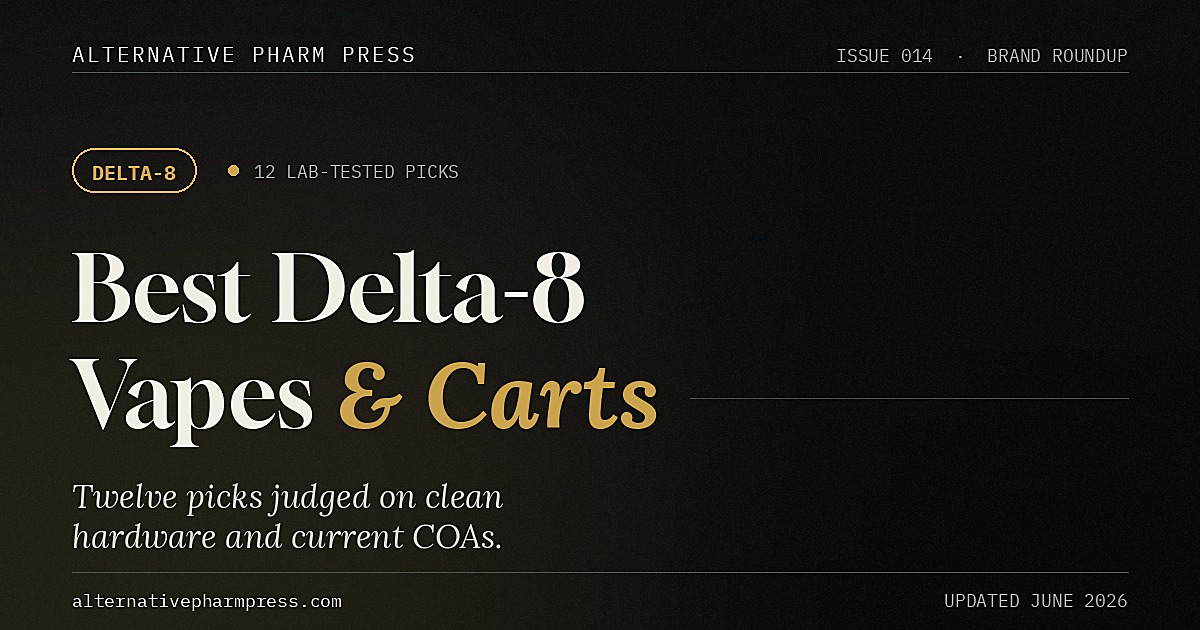Editorial cover for best delta 8 vapes carts 2026 from Alternative Pharm Press