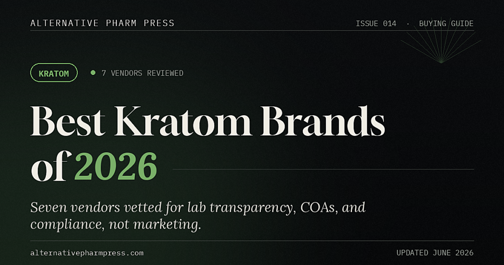 Best kratom brands of 2026 editorial cover from Alternative Pharm Press