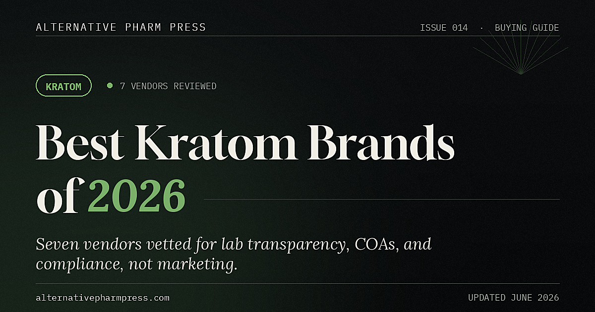 Best kratom brands of 2026 editorial cover from Alternative Pharm Press