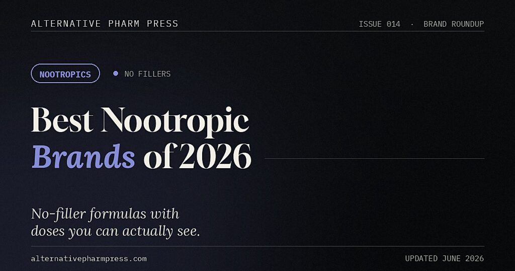 Best nootropic brands of 2026 editorial cover from Alternative Pharm Press