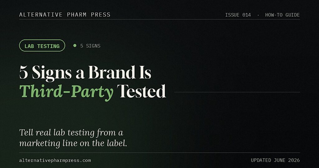 5 signs a supplement brand is actually third-party tested, editorial cover from Alternative Pharm Press