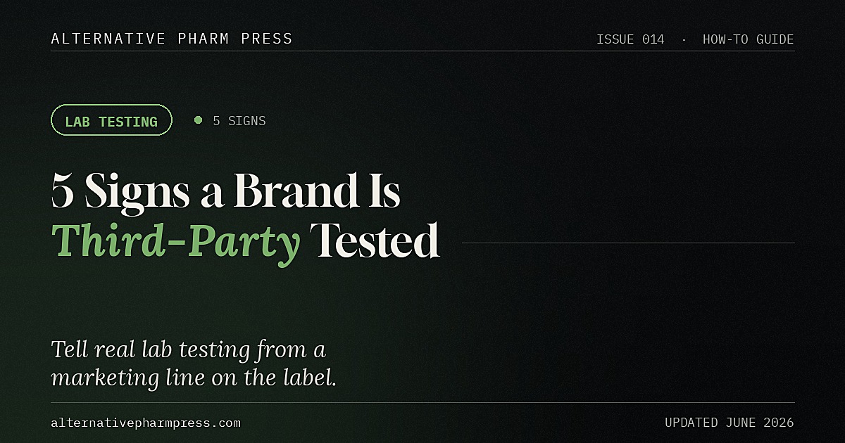 5 signs a supplement brand is actually third-party tested, editorial cover from Alternative Pharm Press