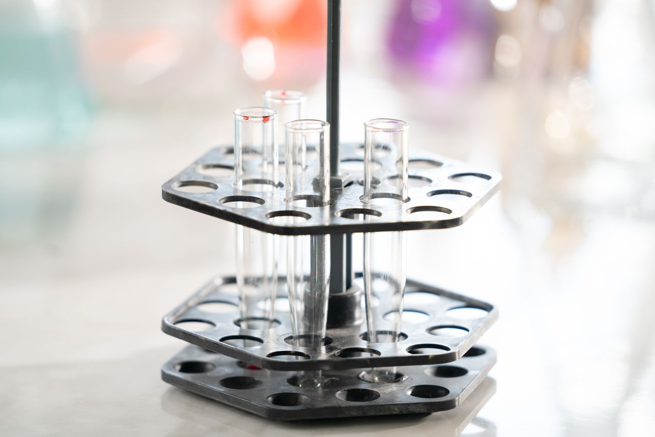 Empty test tubes in a laboratory holder