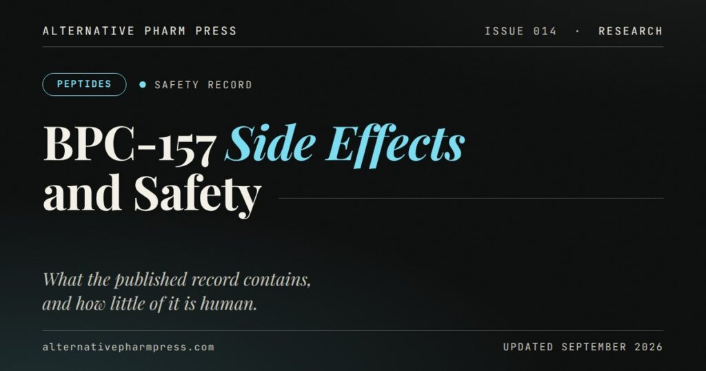 Editorial cover card: BPC-157 side effects and safety record