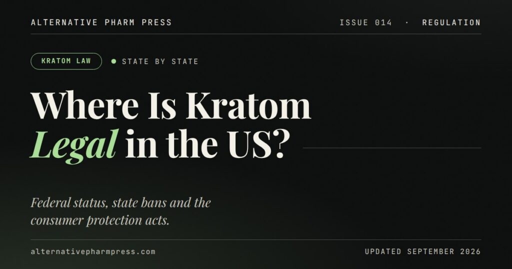 Editorial cover card: where kratom is legal in the US, state by state