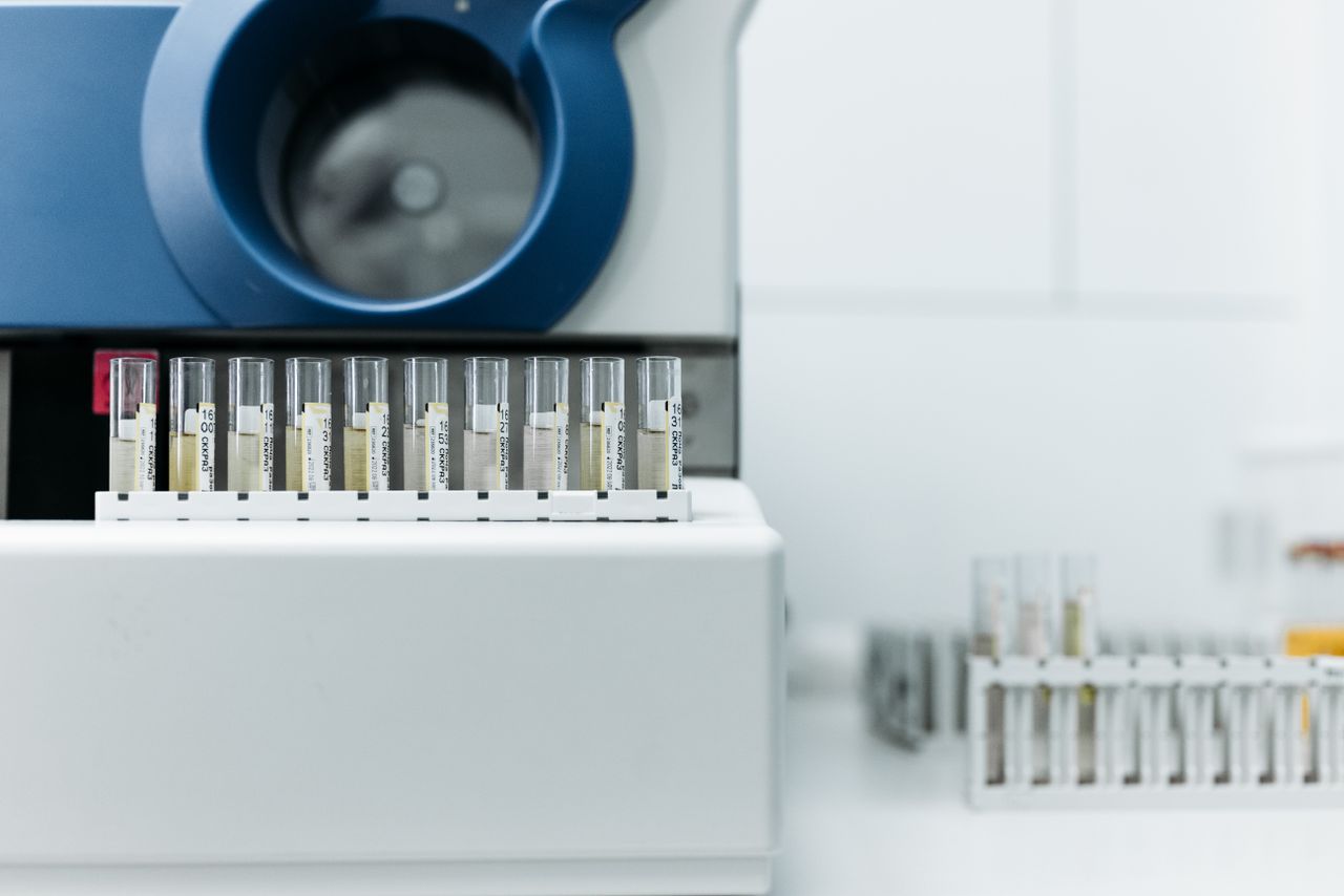 Laboratory equipment with rows of test tubes