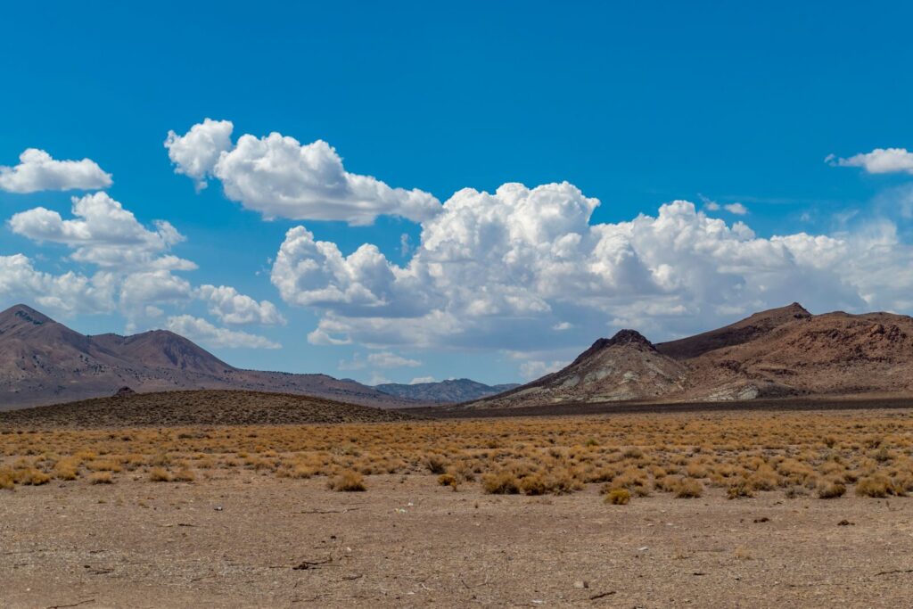 Breathtaking view of the arid desert with cloudy sky in Tonopah, Nevada