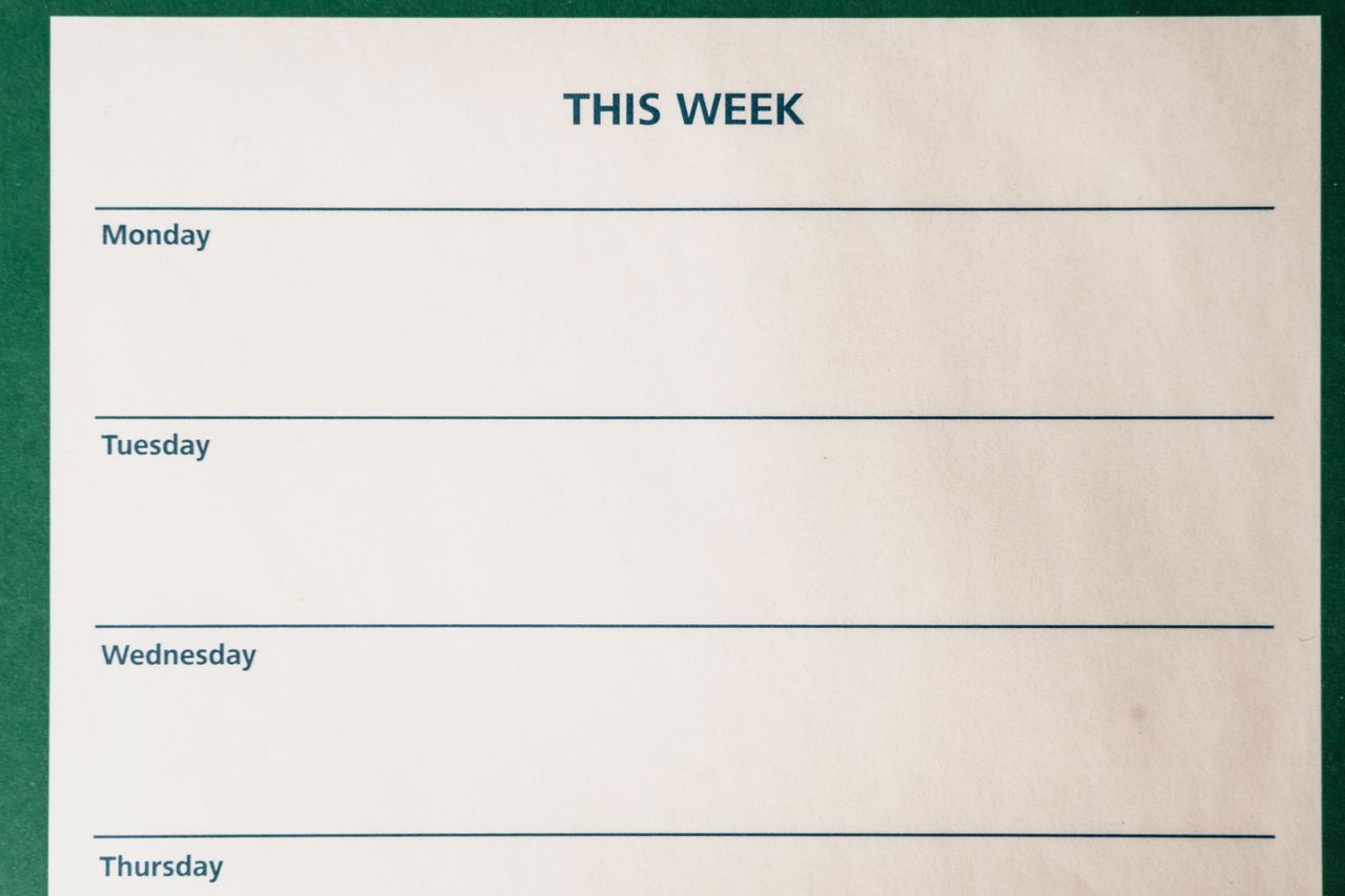 Blank weekly planner