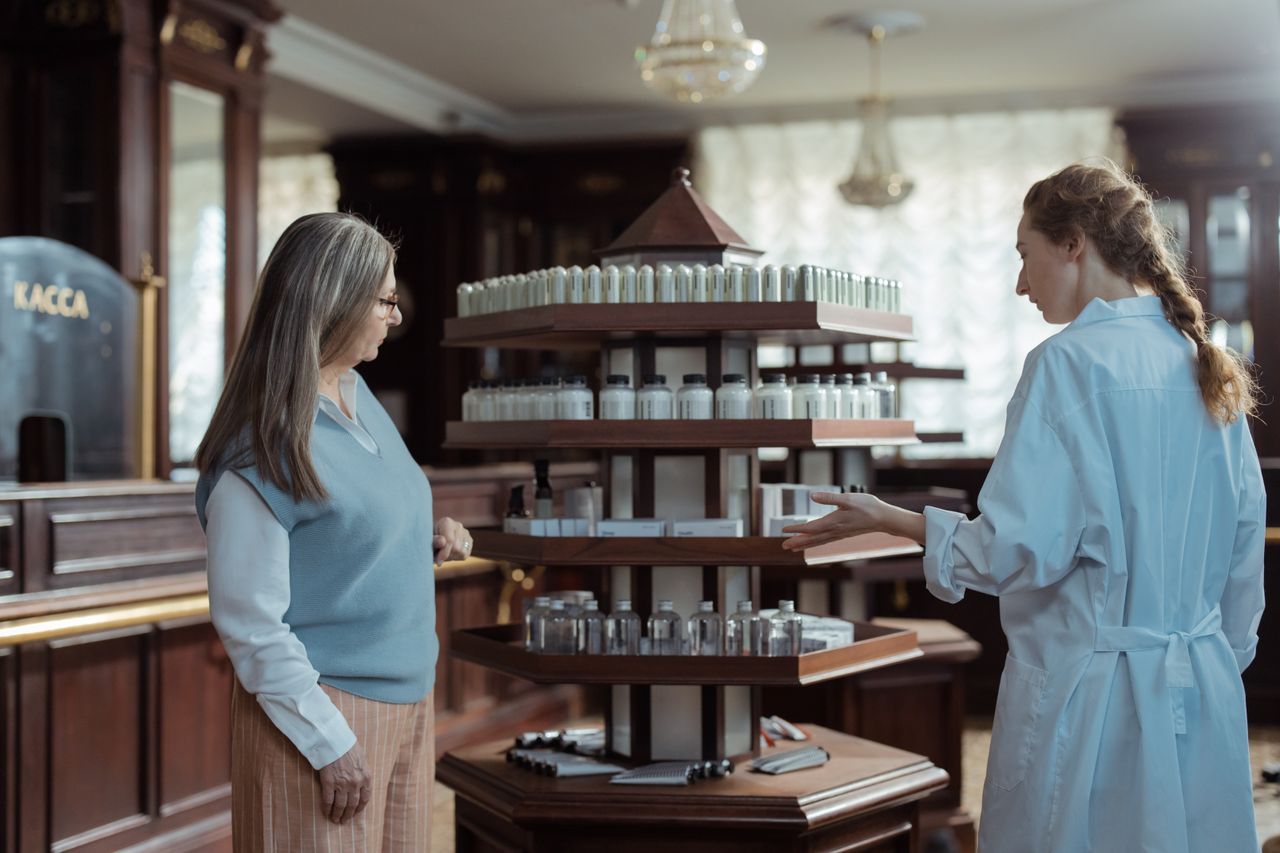 Pharmacist helping a customer in a pharmacy